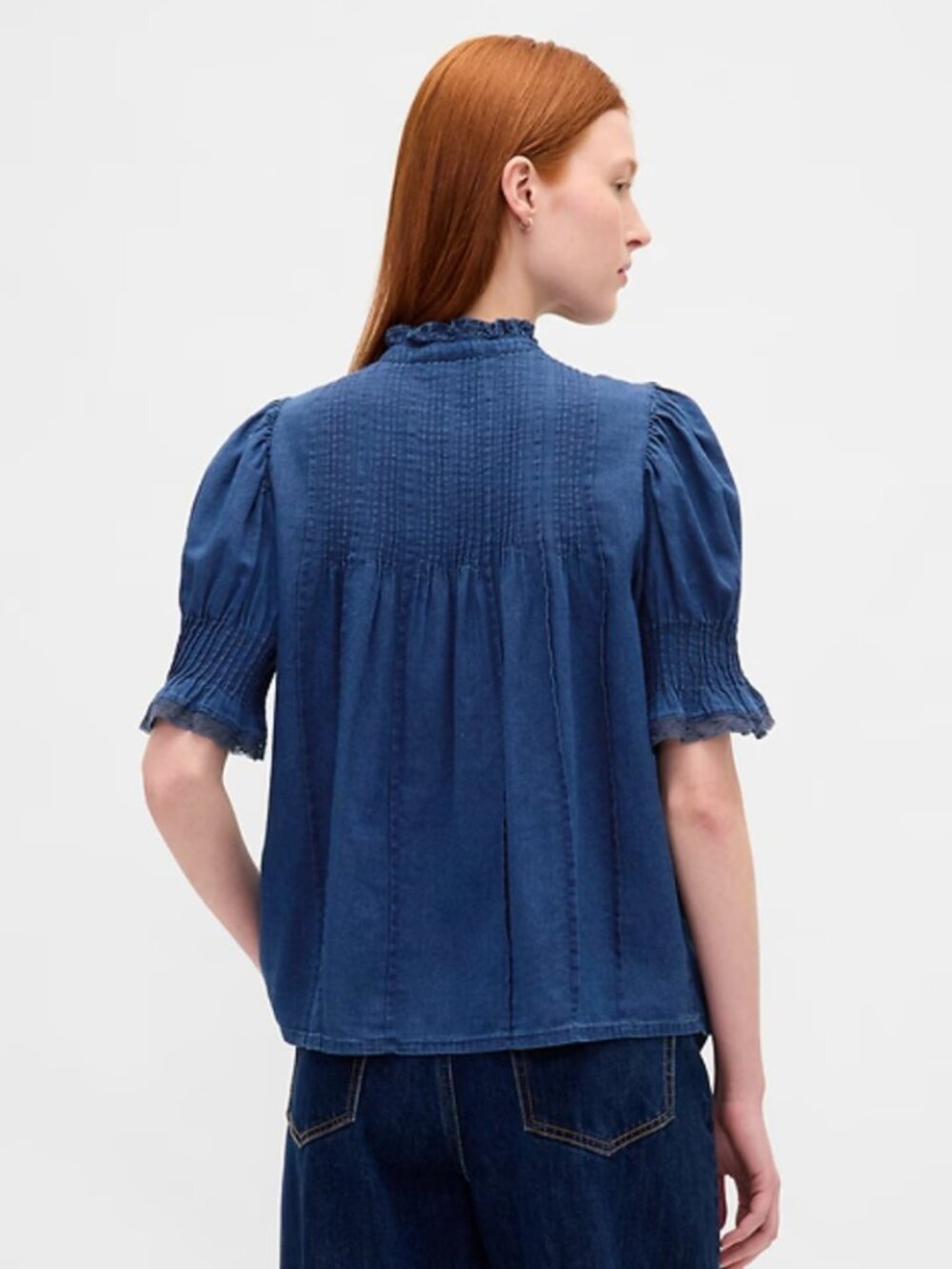 NWOT - GAP Indigo Ruffle Pintuck Shirt - Picture 3 of 5
